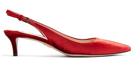 prada point-toe slingback kitten-heel velvet pumps|Prada pumps and sandals.